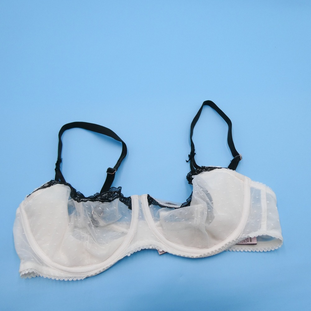 Victoria's Secret Bra Womens 36D Dream Angels White Black Lace Mesh Polyester